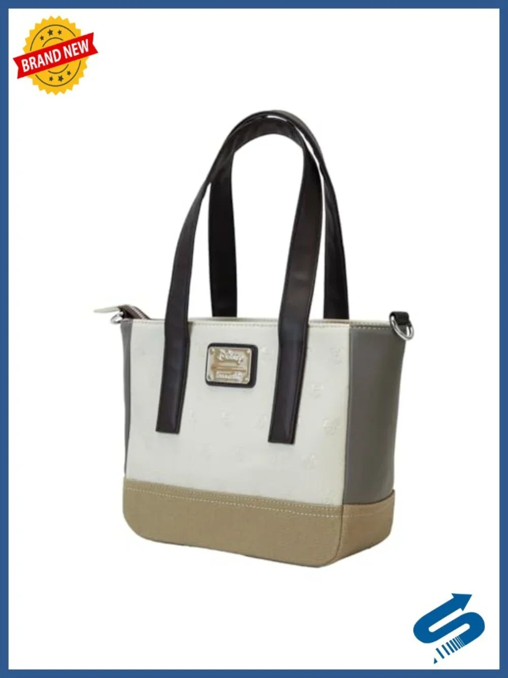 Faux Leather and Canvas Mini Tote Bag with Adjustable Straps